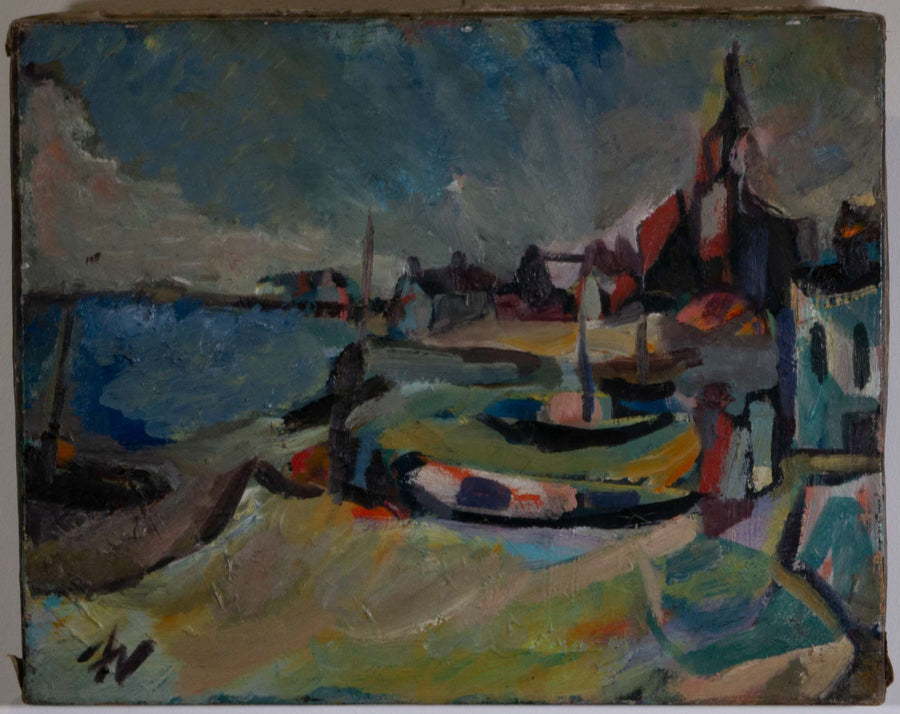 Stadt am Meer mit Fischerbooten am Strand — Heinrich Arrigo Wittler, Gesamtansicht
