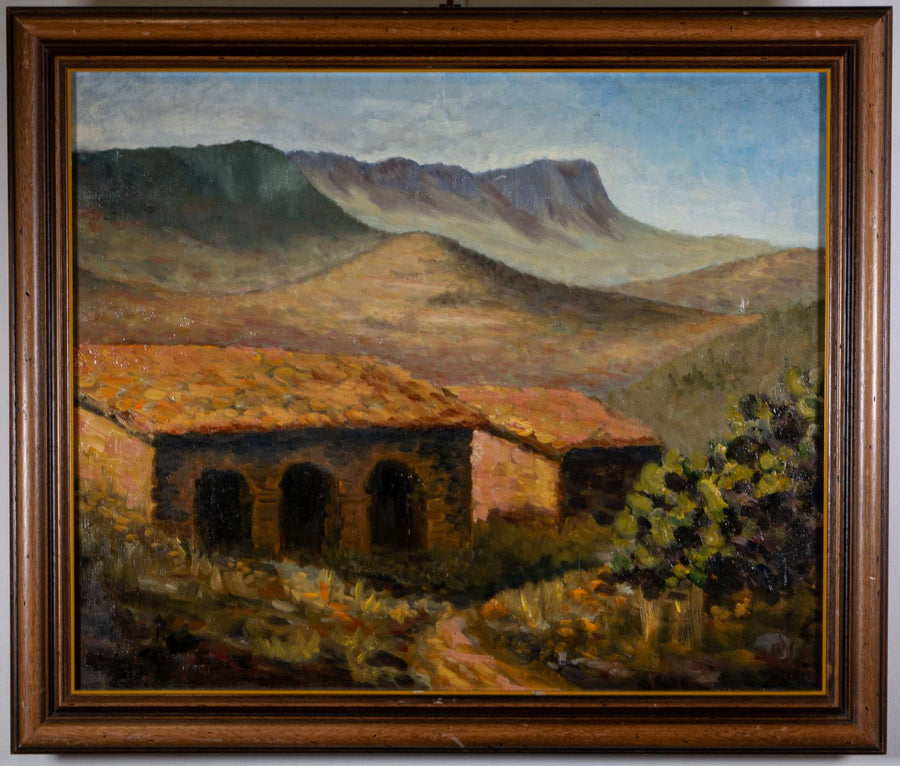 Sonnenbeschienene Landschaft mit Steingebäude — unbekannter Künstler, Gesamtansicht