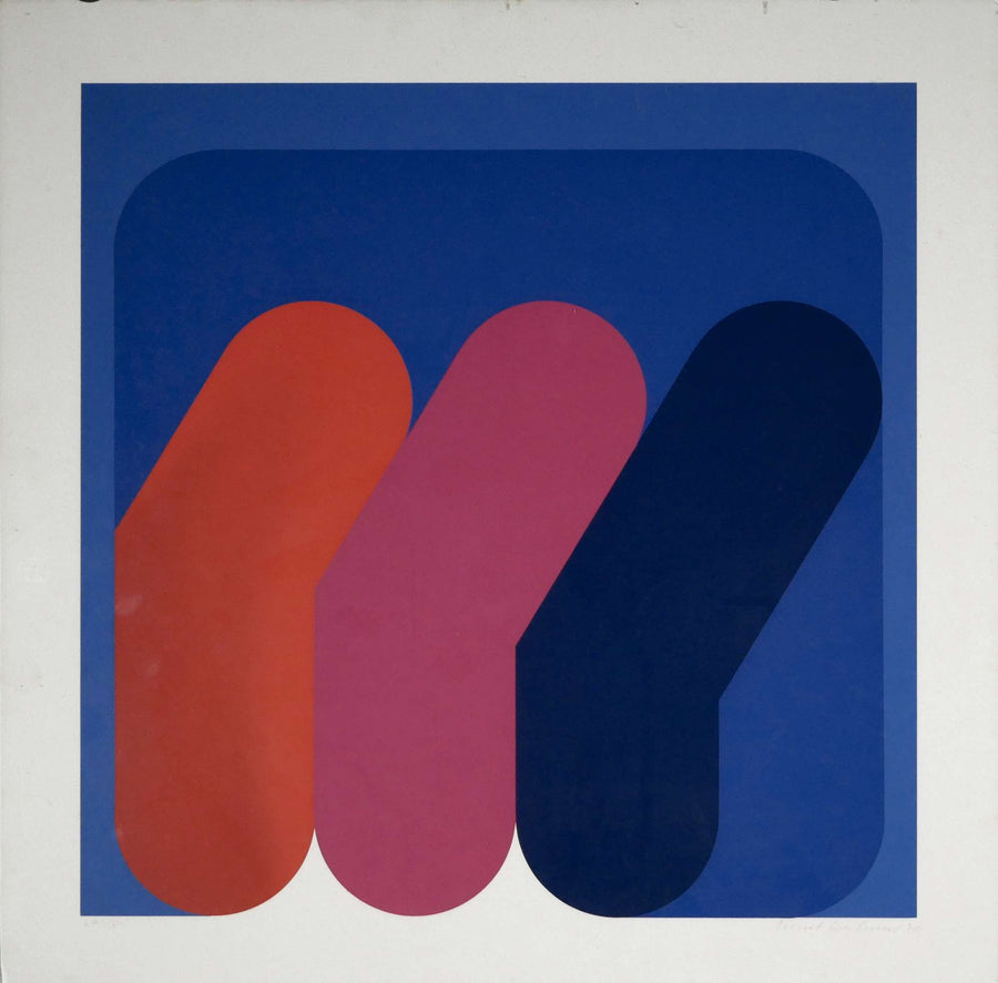 Geometrische abstrakte orange, rosa und blau — unbekannter Künstler, Gesamtansicht