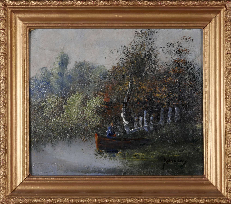 Riverside-Szene mit Boot — unbekannter Künstler, Gesamtansicht
