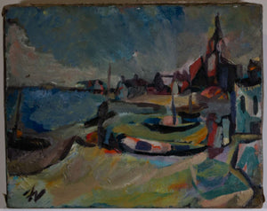 Stadt am Meer mit Fischerbooten am Strand — Heinrich Arrigo Wittler, Gesamtansicht