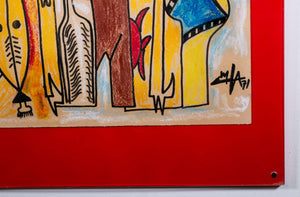 Figurativ Abstrakte Komposition — unbekannter Künstler, Detail mit Signatur
