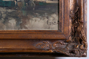 Boote, eine Brücke und ein Kanal — unbekannter Künstler, Detail mit Signatur
