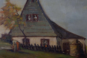 Ländliche Landschaft mit Hütte — unbekannter Künstler, Detail mit Signatur