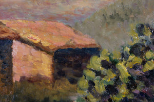 Sonnenbeschienene Landschaft mit Steingebäude — unbekannter Künstler, Detailaufnahme