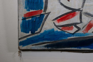 Blaue & rote abstrakte Komposition — unbekannter Künstler, Detail mit Signatur