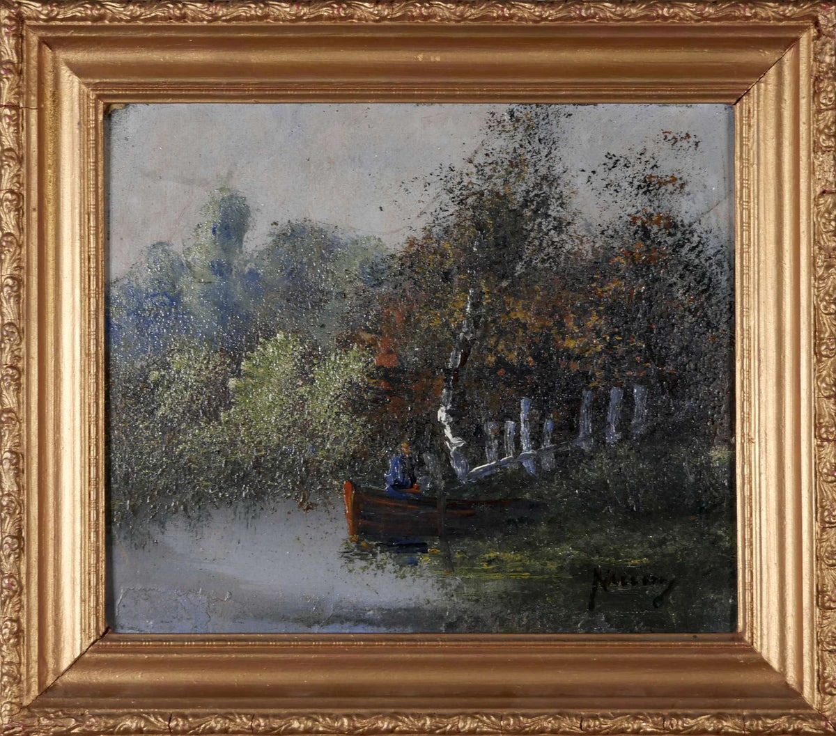 Riverside-Szene mit Boot — unbekannter Künstler, Gesamtansicht