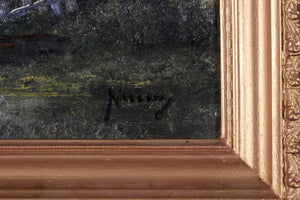 Riverside-Szene mit Boot — unbekannter Künstler, Detail mit Signatur