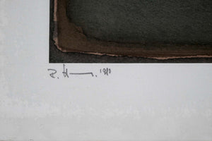 Monochromes Farbfeld navy green — Rolf Hans, Detail mit Signatur